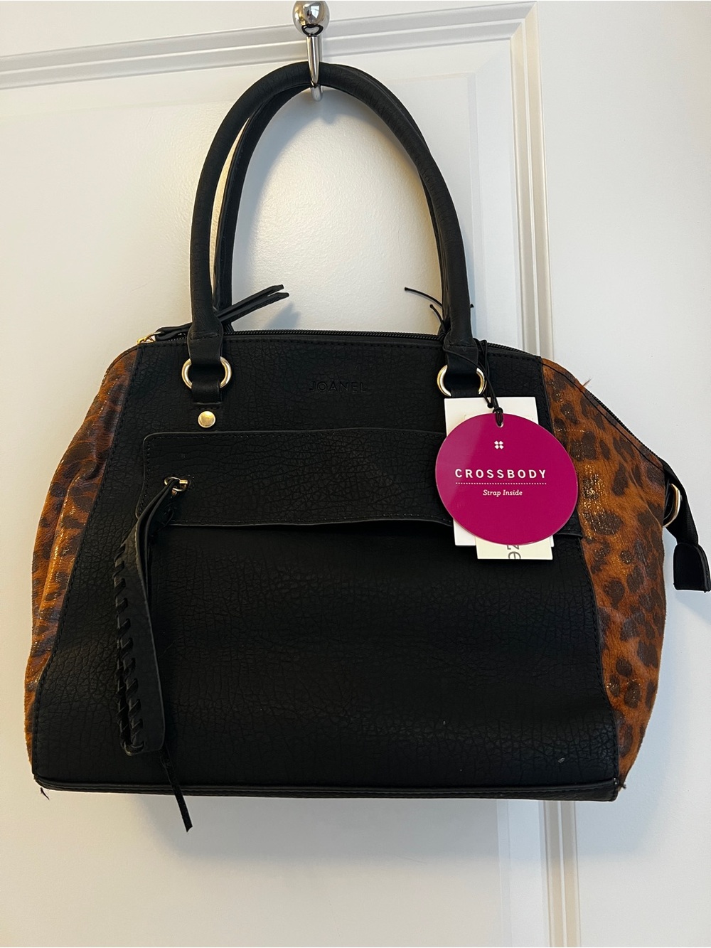 NEW Joanel Black & Leopard Crossbody Satchel